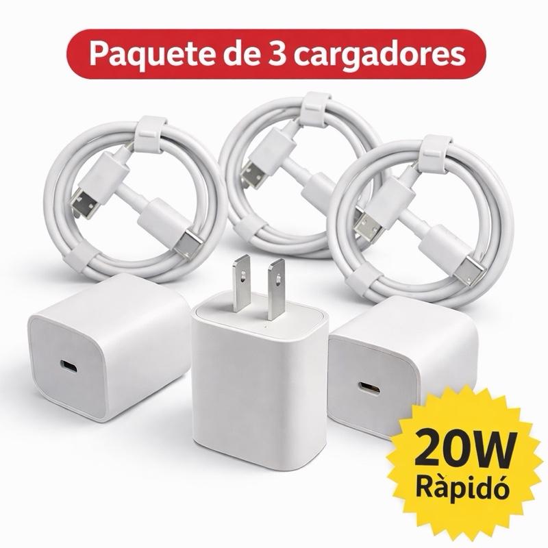 Pack of 3 Lightning and Type C Chargers 20W Power Fast Charging Cables for Devices