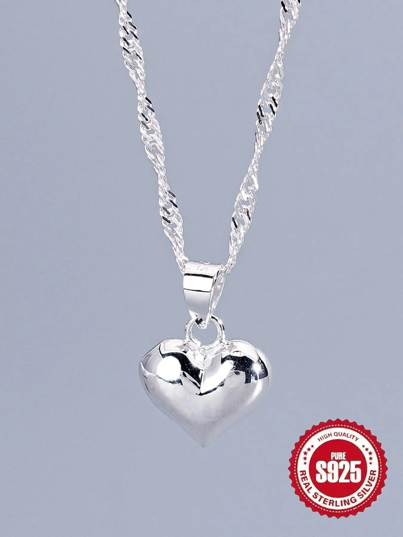 S925 Sterling Silver Heart Shaped Pendant Necklace for Women, Zircon Decor Adjustable Necklace, Fashion Jewelry Accessories for Gift, Love Heart Necklace, Heart Design Necklace