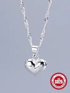 S925 Sterling Silver Heart Shaped Pendant Necklace for Women, Zircon Decor Adjustable Necklace, Fashion Jewelry Accessories for Gift, Love Heart Necklace