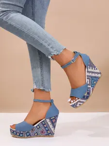 Women's High Heel Sandals, Retro Fashion, Stylish, Elegant, Ethnic Pattern, Round Toe, Waterproof Sole, Anti-Slip Rubber, Casual Daily Wear