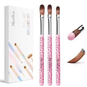 MelodySusie 3-Piece Acrylic Nail Brush Set - Sizes 8/10/14, Professional Nail Art Tool for Acrylic Application, Powder, Extension & 3D Carving - Pink