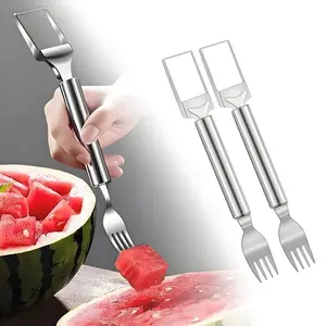 Watermelon Cutter，2-in-1 Stainless Steel Fruit Cutter, 2025 New Upgrade Dual Head Watermelon Fork Slicer Tool, Summer Fruit Cutting Home Kitchen Gadgets (2Pcs)