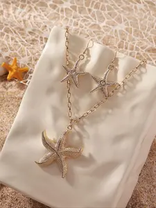 Starfish Design Pendant Necklace & Stud Earrings, Fashion Jewelry Set for Party, Daily Clothing Decor, Trendy All-match & Exquisite Jewelry for Birthday Gift, Fashionable Jewelry Set