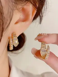 Elegant Snake Shape Earrings, Rhinestone and Round Stone Design, Unique Style for Commuting and Dates, High-End Fashion Jewelry