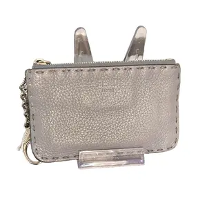 Pre-owned FENDI leather Small Leather Goods Selleria Coin Stitched Grained Pouch