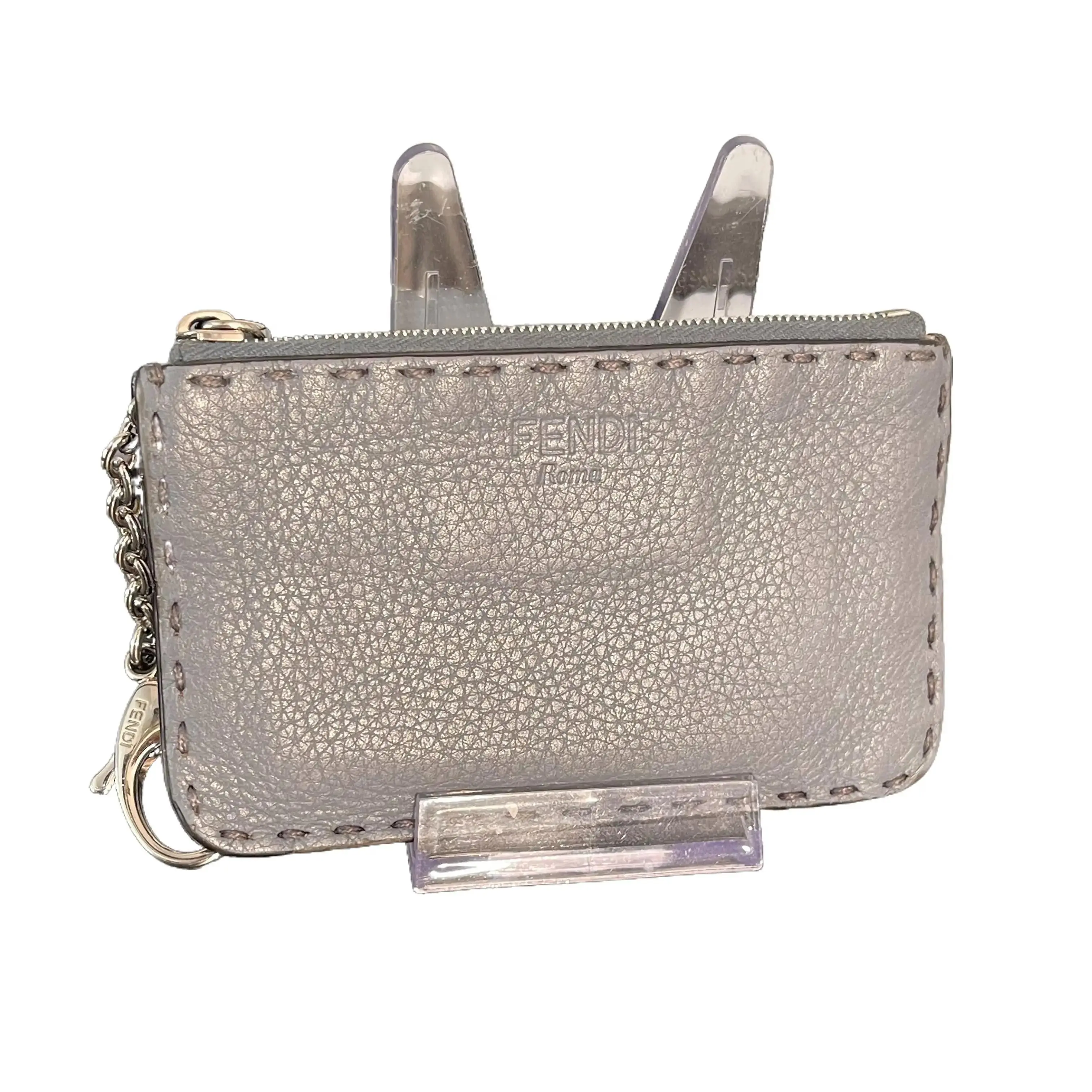 Pre-owned FENDI leather Small Leather Goods Selleria Coin Stitched Grained Pouch