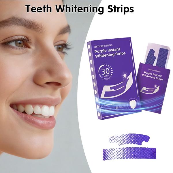 Purple Teeth Whitening Strips - 14/28 Whitening Sessions - Safe for Enamel - Non Sensitive Teeth Whitening - Peroxide-Free Whitening Strips, 14-day treatment (14 Packets - 2 Strips per pack) - Non-Slip, Dry Strip Technology