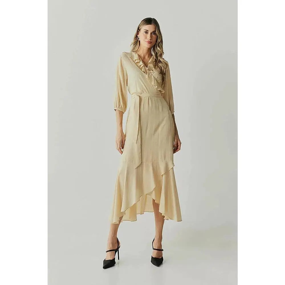 Chees Texture Midi Dress - Casual Women's Wear with Checkered Pattern & Ruffle Detail - Adjustable Fit & Flowing Hemline - Polyester Material