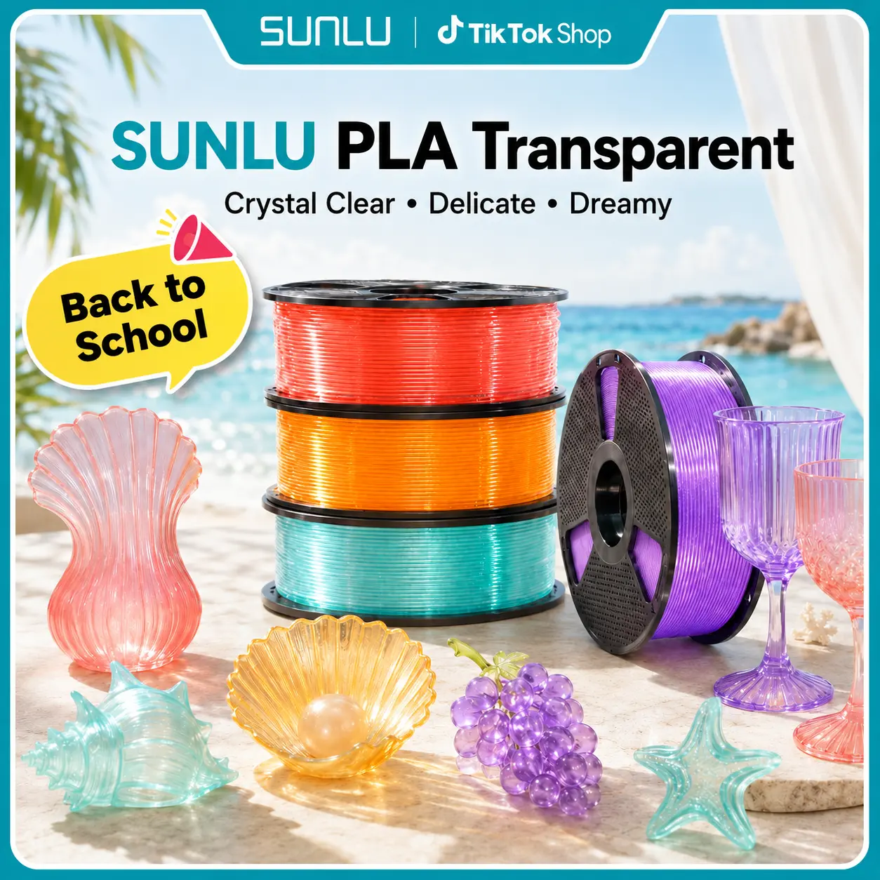 SUNLU 1KG 3D Filament | Transparent PLA | No Stringing, No Clogging | Exquisite Crystalline Texture, Boundless Creativity | Color Aesthetics, Pro-Essential, Beginner's Top Choice