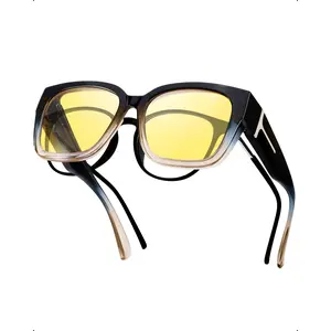 【Night Vision Glasses】LVIOE Night Vision Glasses for Driving Fit Over Glasses for Women Trendy Oversized Anti Glare Polarized Yellow Lens LN7511