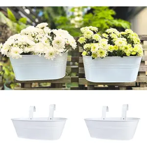 LaLaGreen Planter Boxes for (2 Pack, 17 Inch) White Deck Railing Flower Pots, Large Window Box Plant Holder Fence Rail Outside Boho Style Wall Porch Herb