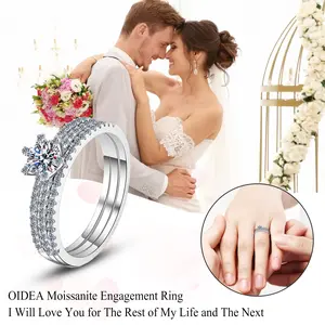 Moissanite Engagement Ring 1 Carat D Color VVS1 Simulated Diamond 925 Sterling Silver Stackable Promise Rings for Her Wedding Ring Band Jewelry Gift, Size 6-9