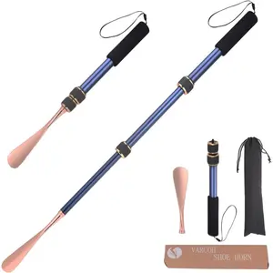 Shoe Horn Long Handle For Seniors, 17"-30" Adjustable Aluminum Alloy Long Shoe Horn, Portable Telescopic Shoehorn Design with Blue and Gold Finish, Durable and Elegant, Travel & Home Use