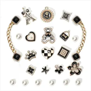 Women's Rhinestone & Pearl Shoe Decoration Charm Set - 20 Pcs Style 1 Sparkling Decor, Adjustable Chains for Sandals & Clogs, DIY Party Favors Bridal Sports Footwear Accessories
