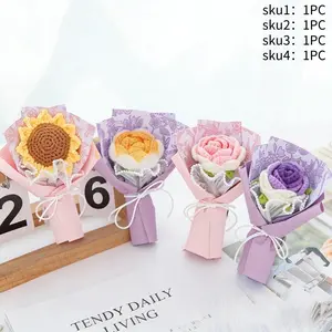 Handmade Crochet Flower Bouquet - Artificial Sunflower, Purple Rose Bouquet for Mother's Day, Birthdays, Graduation & Weddings - Perfect Gift for Her, Loved Ones, Girls, Moms, Daughters & Teachers - Long-Lasting Romantic Keepsake