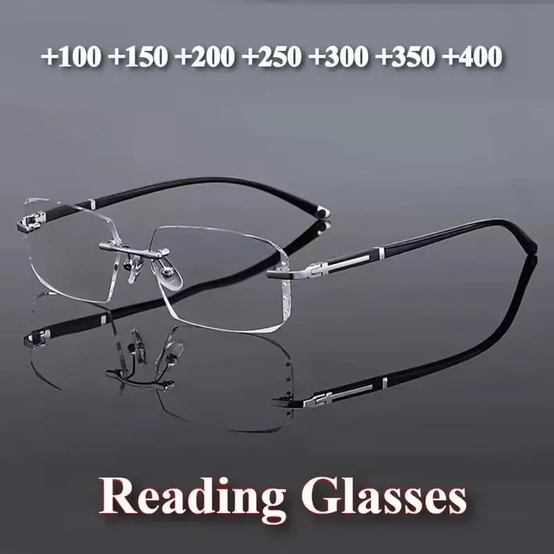Men Reading Glasses Rimless Cut Edge Presbyopic Glasses Anti Blue Light Anti Fatigue Glasses Presbyopia Clear Lens Gafas Con Ima