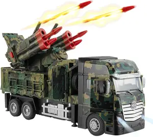 Army Toys for Boy Military Vehicle Toy with 6 Missile Launcher Pull Back Army Model Truck with Light and Sound Military Missile Alloy Vehicle Toys for Kids Age 3-6