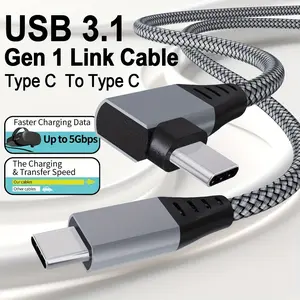 LAIHONEN VR connection cable USB-C to USB-C, 10ft gray nylon braided, 90° Type-C connector, 5Gbps data transfer, 60W charging, compatible with Meta Quest 3S/3/2/Pro, Pico 4 Ultra/4, PC, and SteamVR