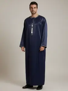 Men's Luxury Embroidered Abaya, Premium Traditional Thobe with Front Fringe, Smooth Fabric, Loose-Fitting, Perfect for Prayer and Daily Wear