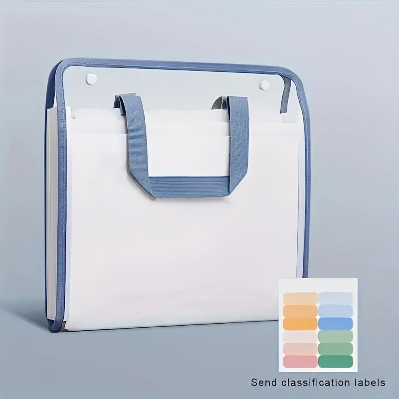 Transparent PVC Expanding File Folder with Color Labels, Portable Document Organizer with Handles, Multi-Pocket Accordion File for Office School Home
