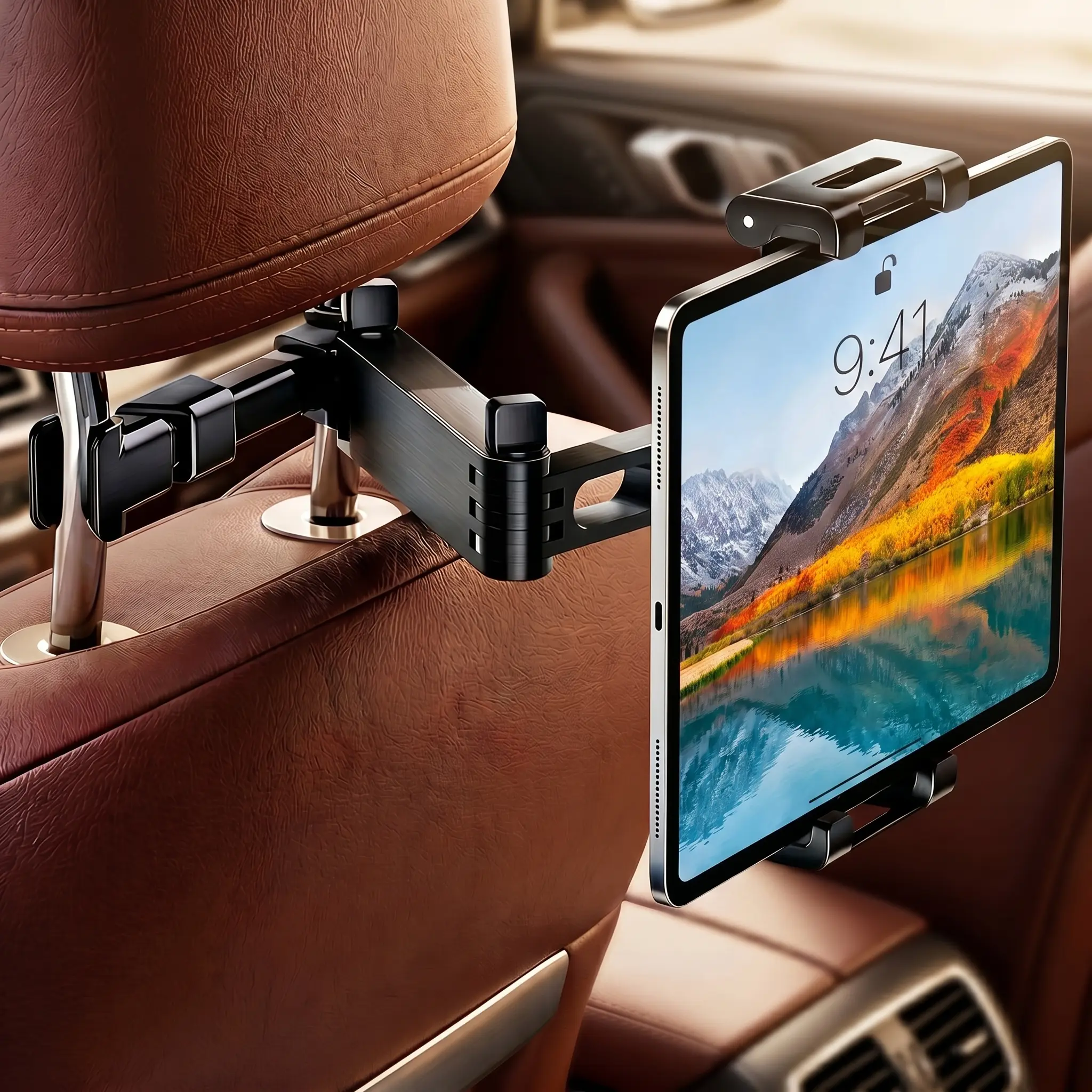 Car Headrest Tablet Holder with Extension Arm | 360° Rotating Mount for 5.3-12.9" iPad, Tablet & Phone