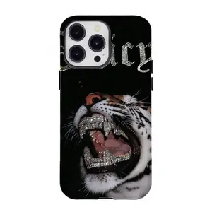 Luxury Iced Out Tiger with Diamond Grillz Phone Case Shockproof Protective Cover Compatible for iPhone 17 16 15 14 13 12 11 and for Samsung S21-S25 Sweet Gift for Bold Style Enthusiasts Wireless Rubber