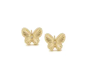 Butterfly Stud Earrings in Premium 316L Stainless Steel with 14k Gold Finish - Hypoallergenic & Waterproof Everyday Wear
