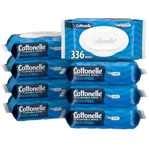 Flushable Wet Wipes 8 Packs Flip Top 42 Wipes Per Pack (336 Total) for Cleaning Bathroom Toilet