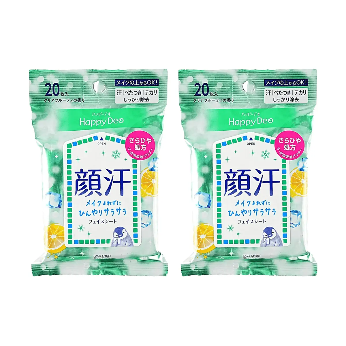 Mandom Happy Deo Facial Wipes for Oily Skin - Refreshing Fruity Scent, 20 Count (2 Pack)