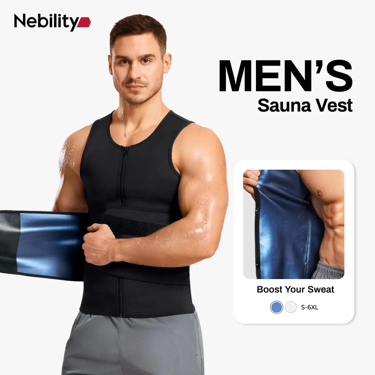 Nebility Sauna Suit for Men Waist Trainer Vest Boost Sweat Athletic Compression Shirt Activewear Gym Outfit SpringStatements,fathersdaygift