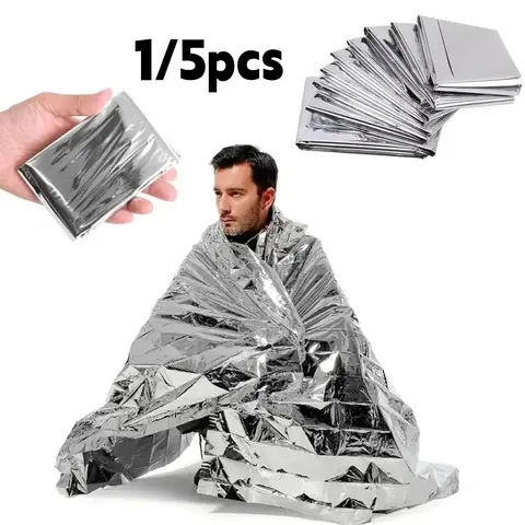 Reusable Emergency Insulation Blanket, Outdoor Cold Weather Rainproof First Aid Blanket, Lightweight Foldable Waterproof Windproof Sunshade Camping Shawl, Camping Survival Equipment
