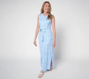 Denim & Co. Regular Slub Jersey Button Front Maxi Dress