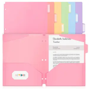 SKYDUE 6-Pack Bulk 3-Hole Plastic Filing Folders with Pockets & Tabs, Waterproof Letter Size Folio Document Organizer, Desk Folder Organizer for School Office Important Documents