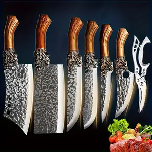 Hand-forged knives stainless steel kitchen knife set, chef's knife, bone chopper, butcher's knife, kitchen scissors, a set of professional kitchen knife sets that can prepare a variety of ingredients, is the best gift for food lovers, ladies/men's gifts.