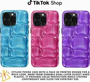 NeeDohS Cool Crush Ice Cube Phone Case, 3D Visual Printed Graphic Hard Phone Cover, Anxiety Sensory Play Blue 17 Air Pro Max