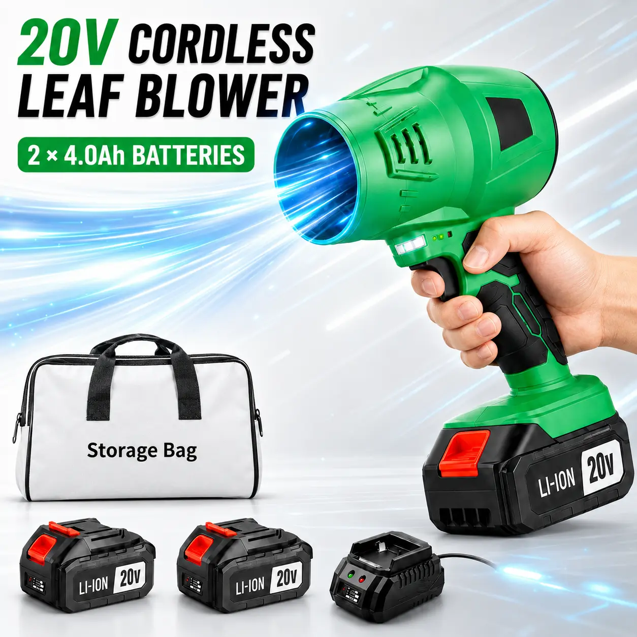 20V Cordless Leaf Blower with 2×4.0Ah Batteries, Lightweight Electric Blower for Homeowners – Fast Driveway Cleanup, Patio Cleaning, Sidewalk Maintenance & Home Garden Care