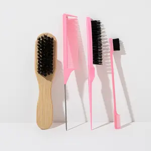 4-Piece Hair Styling Set Men's Beard Comb  Back-of-Head Brush, Women's Hair Slicking Comb, Barber Fade Combs Tools  Accessories