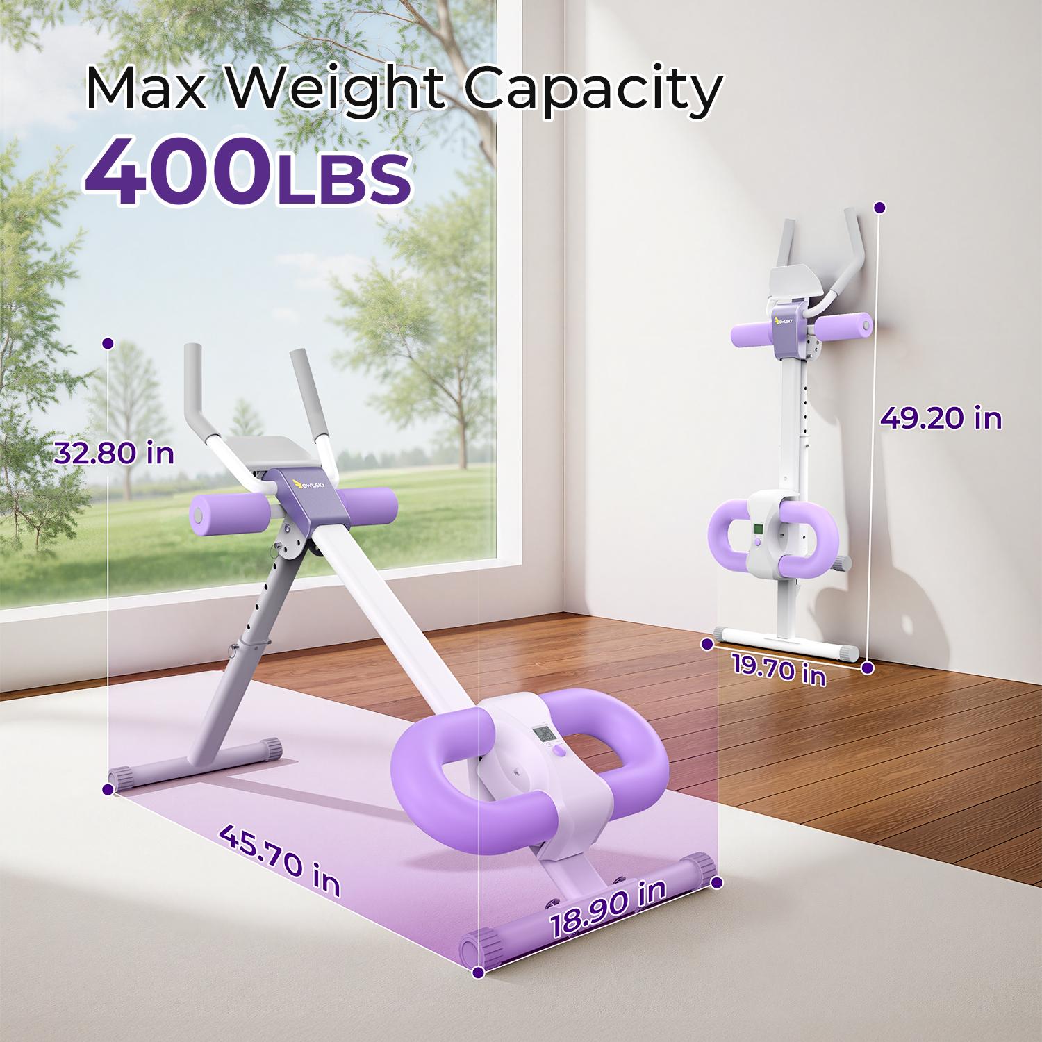 OWLSKY Adjustable Core & Ab Trainer | Foldable Home Workout Machine with 5 Height Levels, 400LBS Heavy Duty Capacity, LCD Monitor & Phone Holder