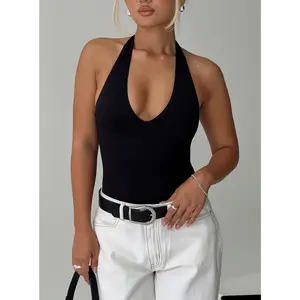 Someone New Halter Bodysuit Black