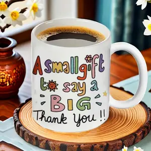 1pc ACMALCO 11oz Ceramic Coffee Mug - "A Small Gift to Say a Big Thank You" with Colorful Text, Stars & Flowers - Elegant Gratitude Gift for Coffee, Tea, Hand Wash Only, Coffee Cup, Thank You Coffee Cup, Playful Typography, Reusable Drinkware
