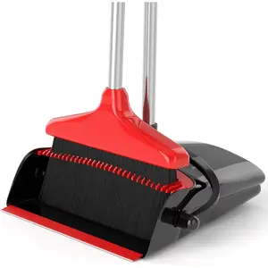 Broom with Dustpan Combo Set 54 Long Handle Adjustable Length Stainless Steel Broomstick Standing Dust Pan and Broom Set for Efficient Cleaning