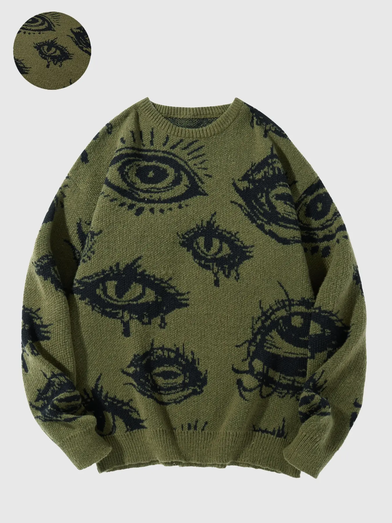 Men's Eye Print Contrast Binding Sweater, Regular Fit Casual Long Sleeve Round Neck Jumper for Fall & Winter, Fashion Men's Knitwear for Daily Wear