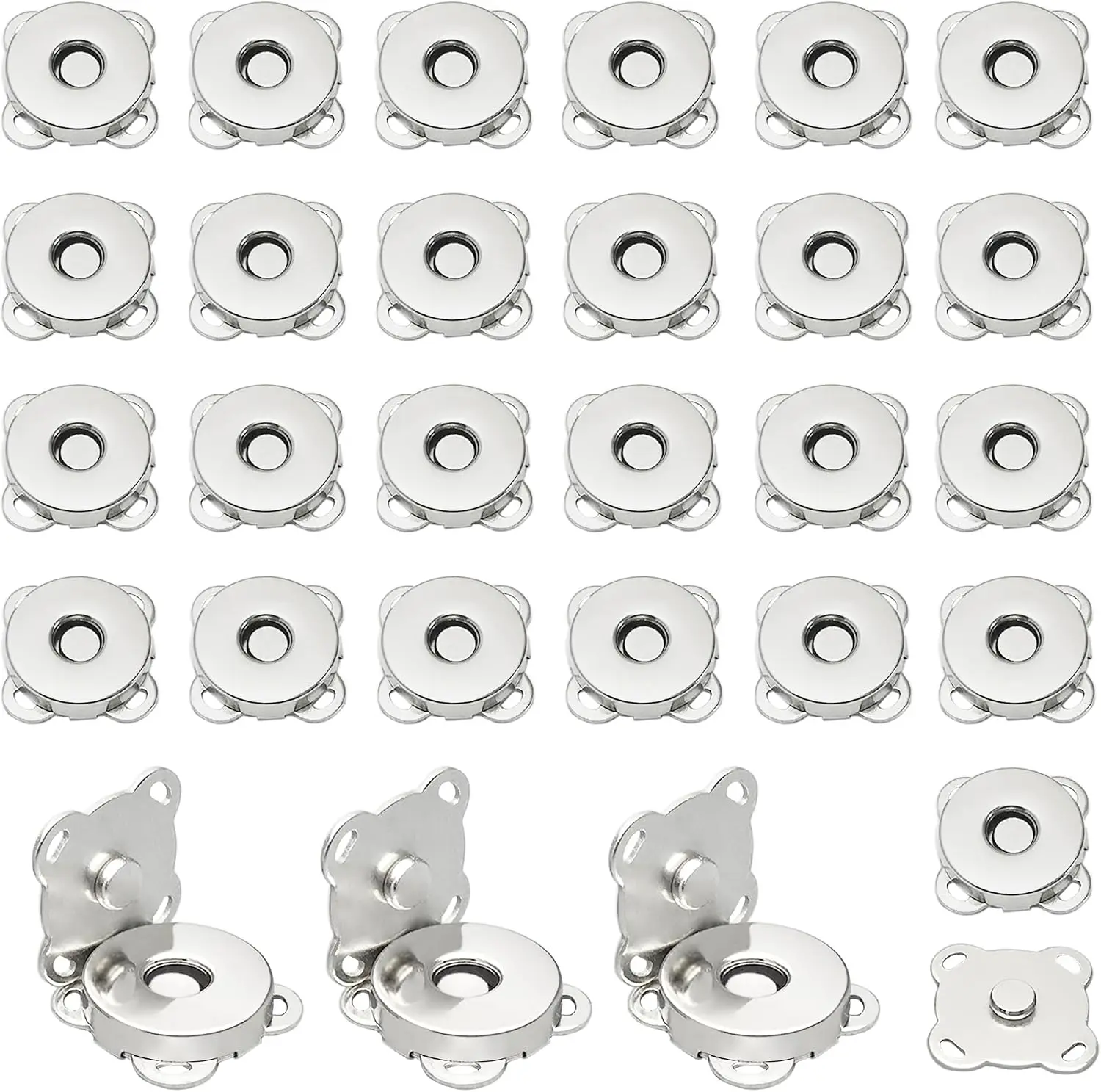 14mm Silver Magnetic Snap Buttons (30 Sets) - Sewing Accessories for Clothes, Bags, Fabric DIY Crafts