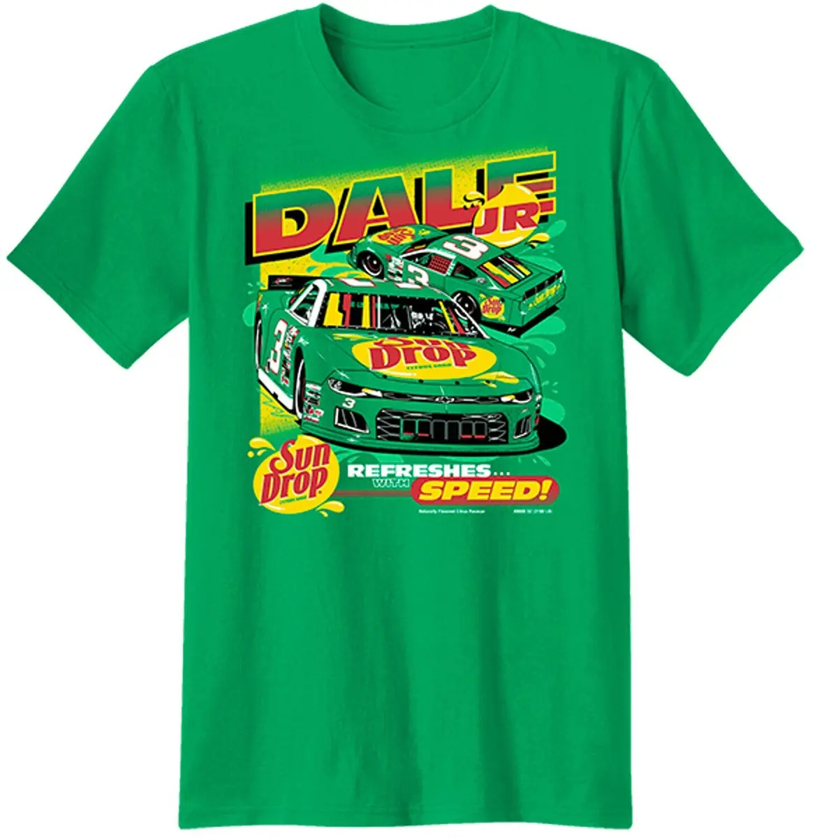Dale Earnhardt Jr Sun Drop Car T-Shirt Classic Green Racing Car Tee S-3XL One Side Unisex Cotton Tee nascar  tee