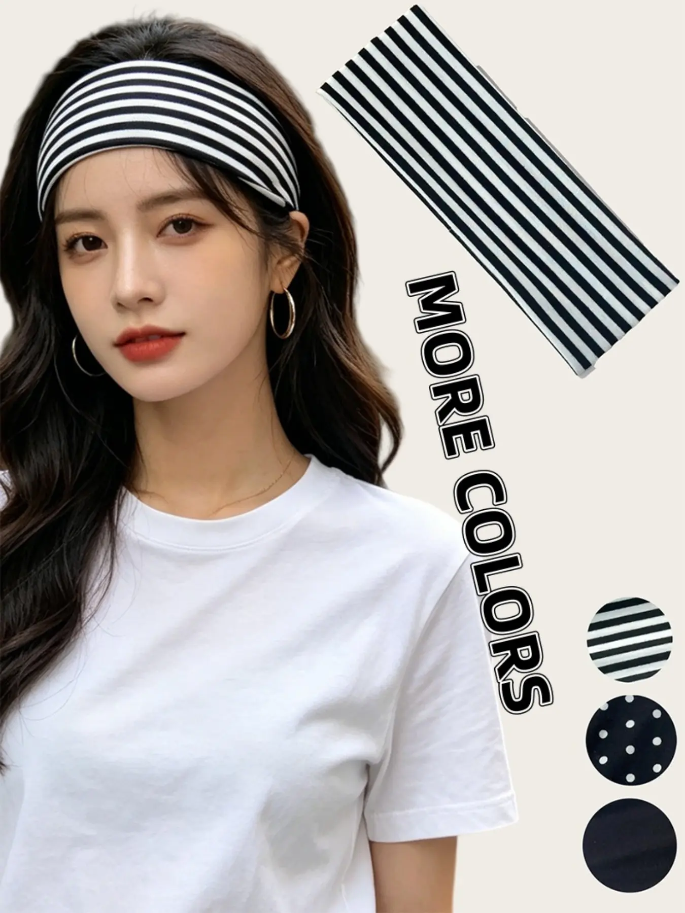 3pcs Unisex Elegant Polka Dot Headbands, Striped Elastic Sports Hairbands, Classic Simple Sweat Absorbent Headscarf, Sweat Wicking Headband, Sweat Absorbing Headband, Headband Set