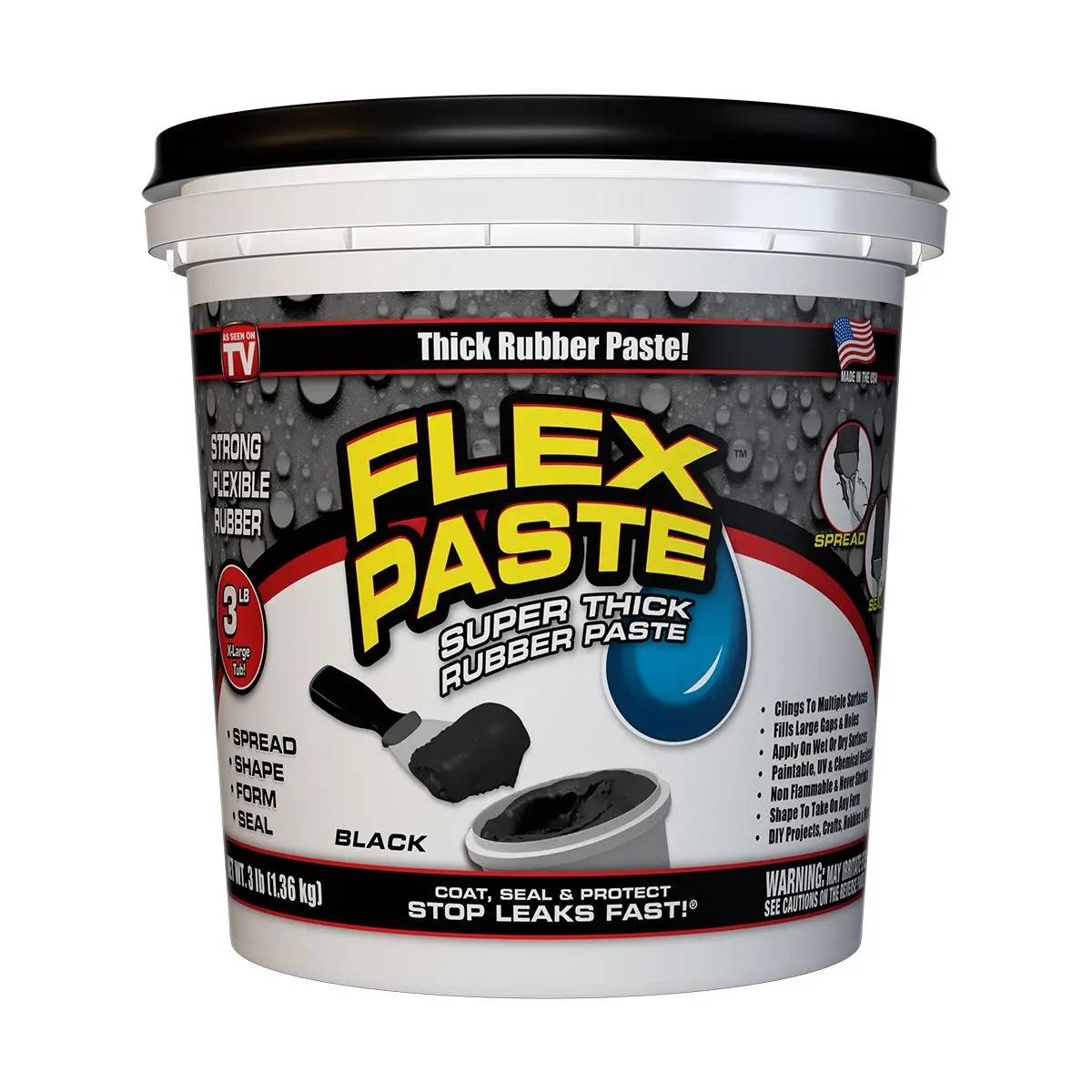 212 MAIN Black Flex Seal Fast Leak Repair Sealant Paste - Long Lasting Rubber Epoxy Waterproof Adhesive, 3 lb Tub, Wall Repair Paste, Paintable Cracked Concrete Filler Multipurpose Adhesives for Home Improvement