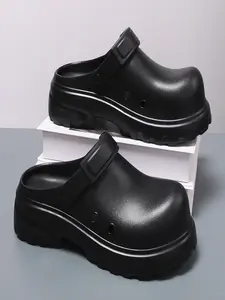 Men's Thick-Sole Waterproof Closed-Toe Clogs, Non-Slip EVA Two-Wear Slides, Oil-Resistant Durable Kitchen Work Slippers, Breathable Platform Footwear