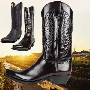 Men's & Women's Western Cowboy Boots - Pointed Toe Heel with Decorative Studs & Embossed/ Embroidered Design, PU Cover Upper & Rubber Sole, Comfortable Round Toe & Heel, Durable Western Boot Men and Women - Ideal Western Events, Women
