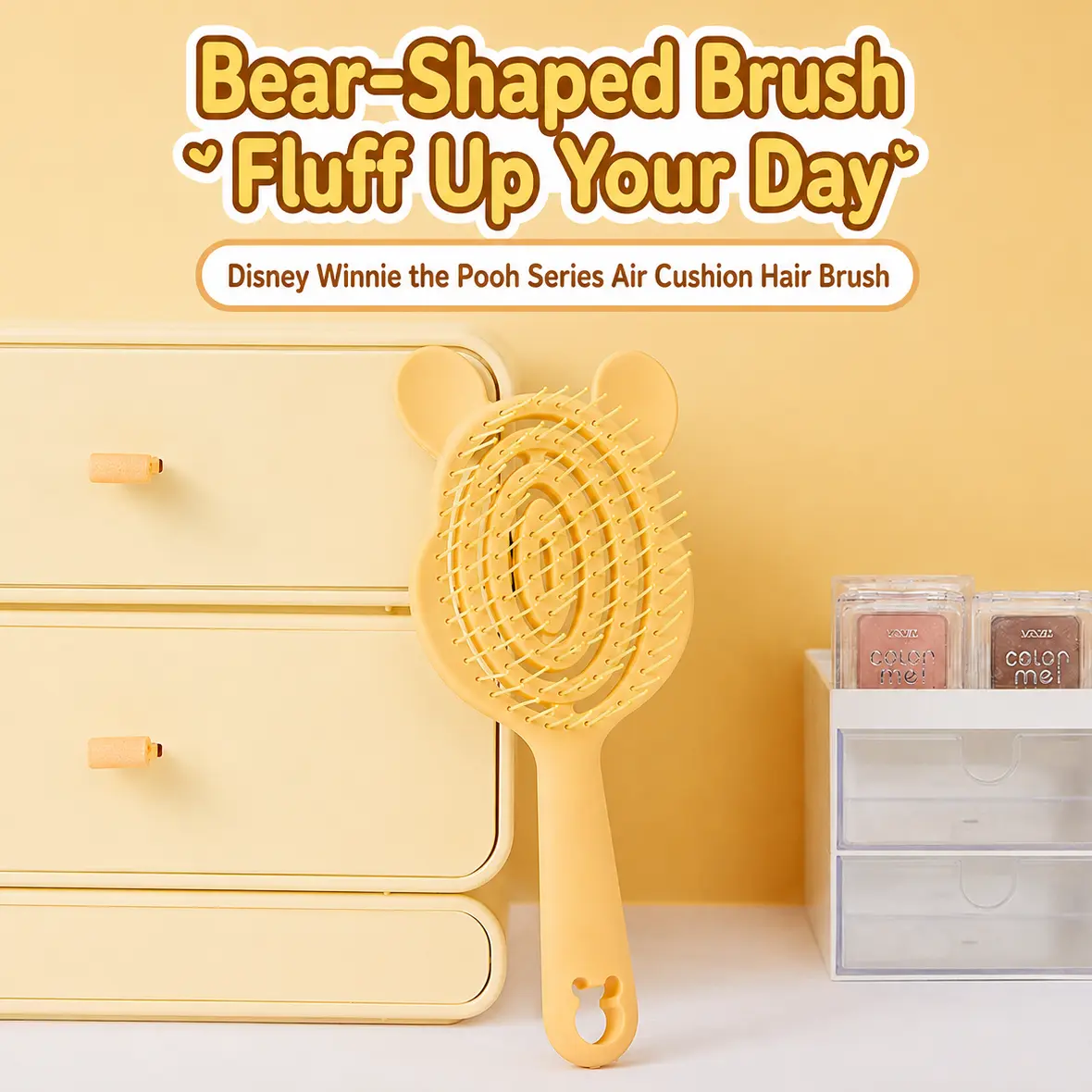 MINISO Disney Winnie the Pooh Elastic Fluffy Bone Comb - Kids' Cute Bear Detangling Hair Brush, Cartoon Gift for Pooh Fans