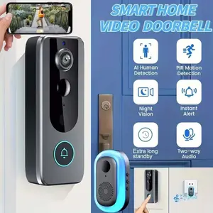 Wireless Doorbell Camera with Ai Human Detection, 1080P HD Video, Two-Way Audio, Night Vision, Rechargeable Battery, Wi-Fi Smart Doorbell, Wifi Smart Doorbell